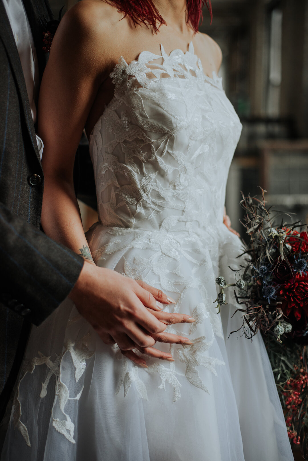 Gothic Romance in Three Story Vintage Warehouse captured by Allie Appeal and styled by Ariana Anderson featured on CHI thee WED. See more moody wedding ideas at CHItheeWED.com!