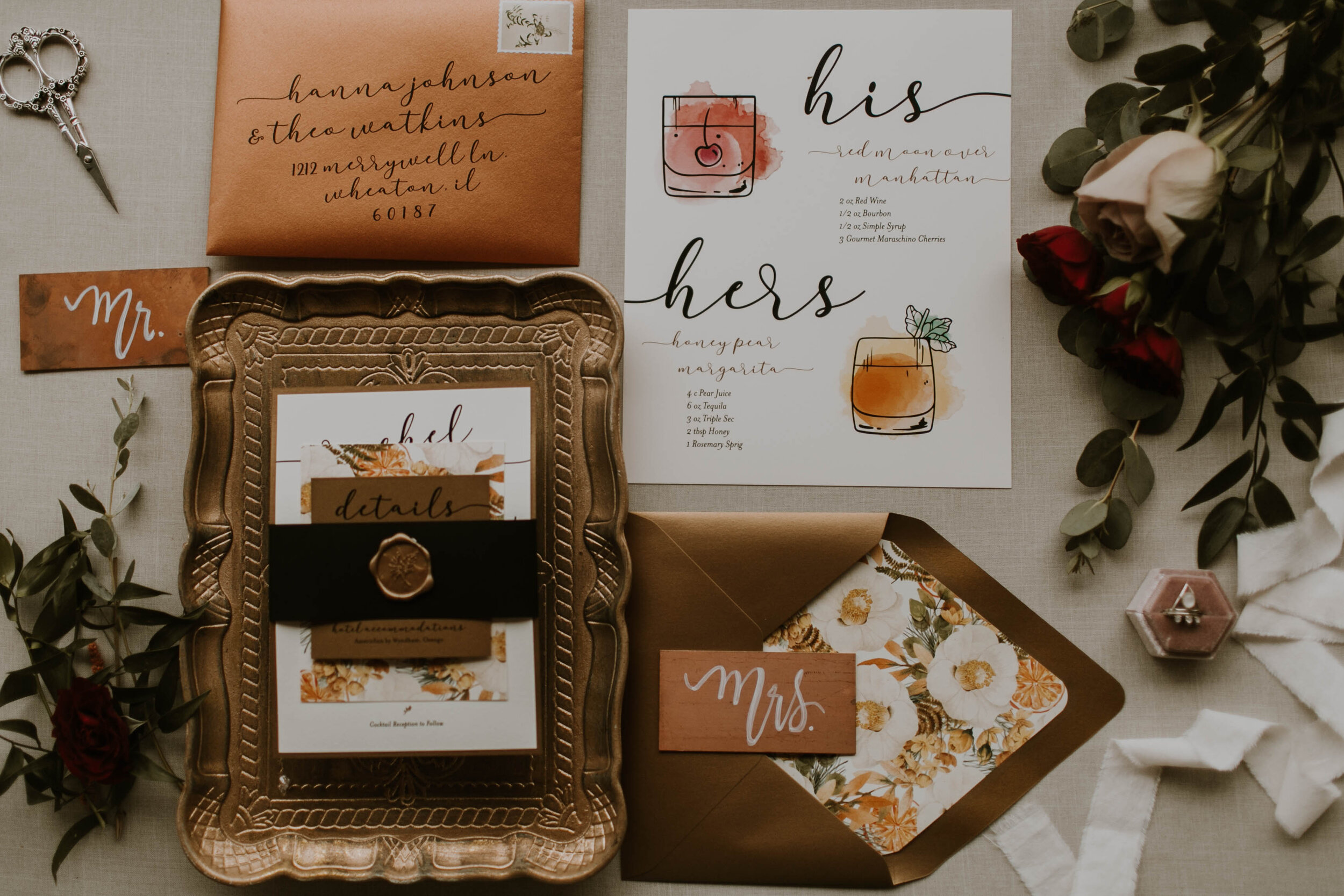 Moody Wedding Stationery Design: Moody Fall Wedding Styled Shoot captured by Gabrielle Daylor Photography. See more fall wedding ideas at CHItheeWED.com!