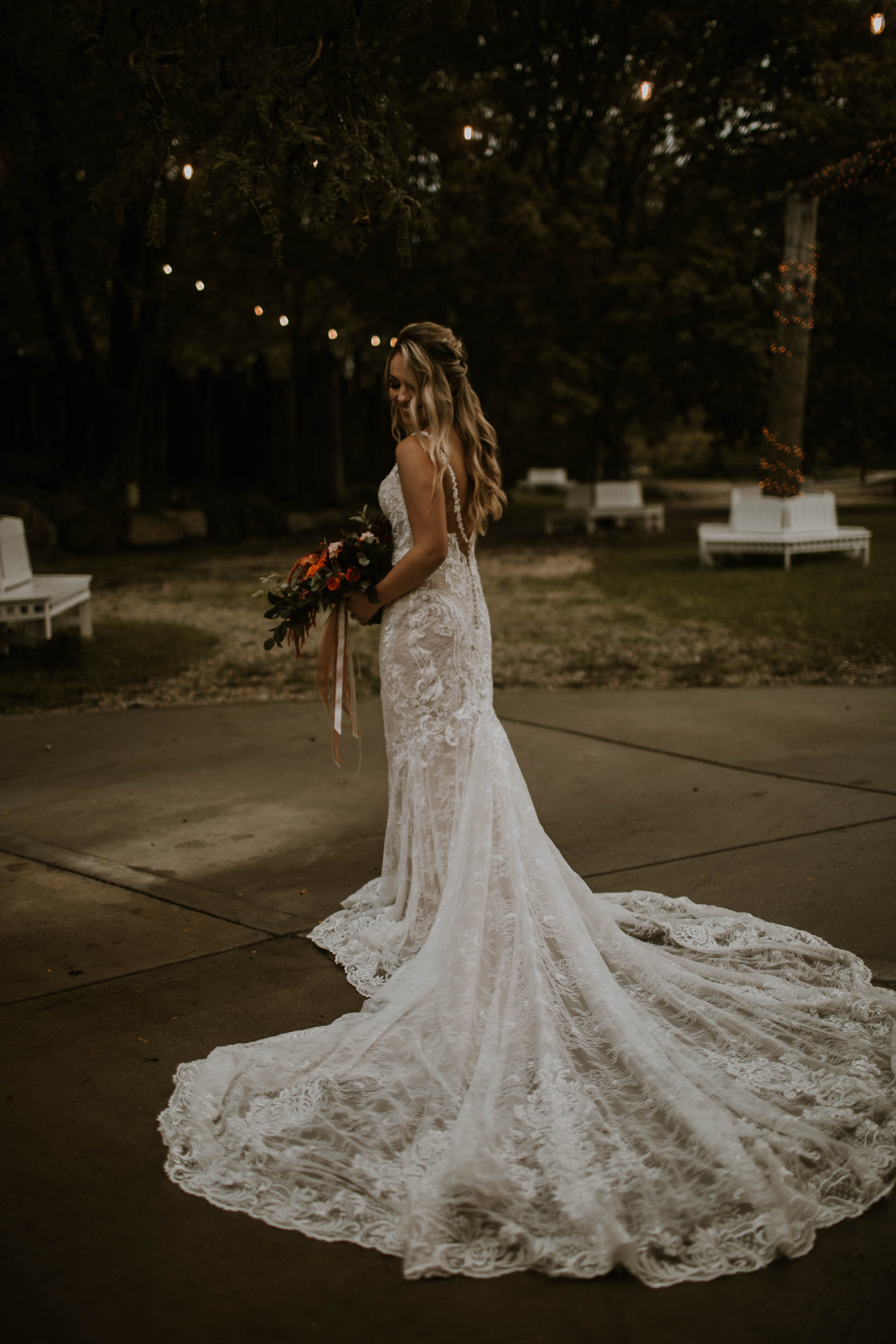 Lace wedding dress: Moody Fall Wedding Styled Shoot captured by Gabrielle Daylor Photography. See more fall wedding ideas at CHItheeWED.com!
