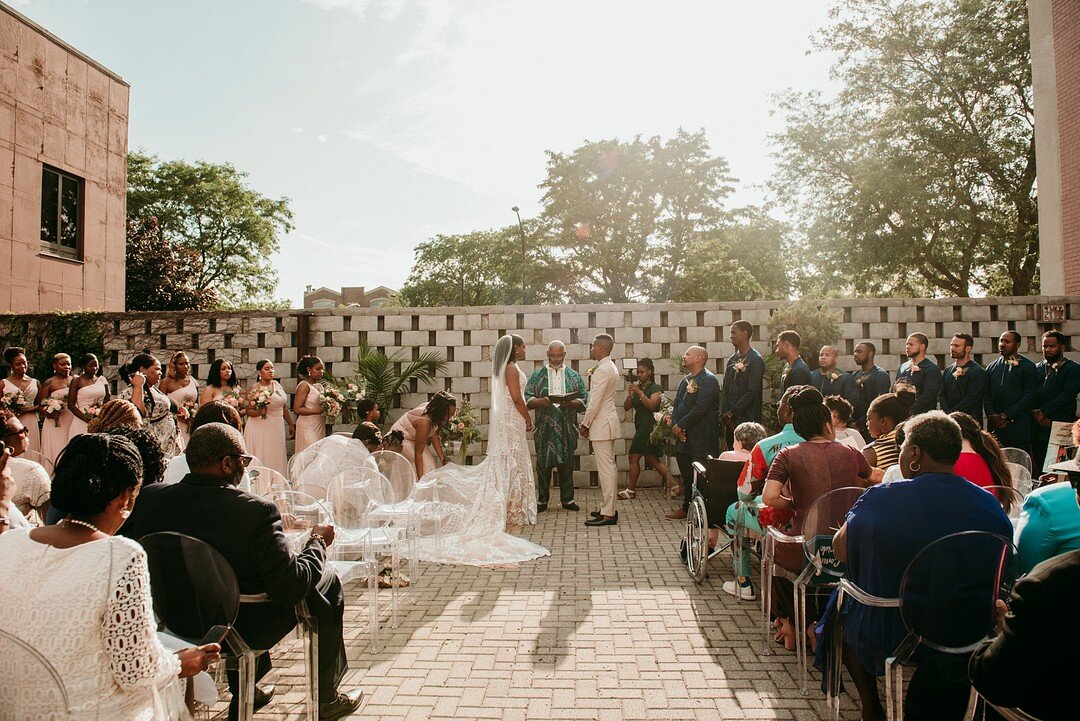 Outdoor wedding ceremony: Sophisticated Southside Chicago wedding captured by Emily-Melissa Photography LLC featured on CHI thee WED. Find more Chicago wedding ideas on CHItheeWED.com!