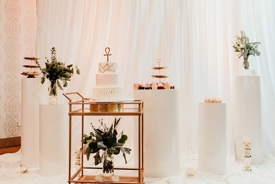 Wedding cake and dessert table: Sophisticated Southside Chicago wedding captured by Emily-Melissa Photography LLC featured on CHI thee WED. Find more Chicago wedding ideas on CHItheeWED.com!