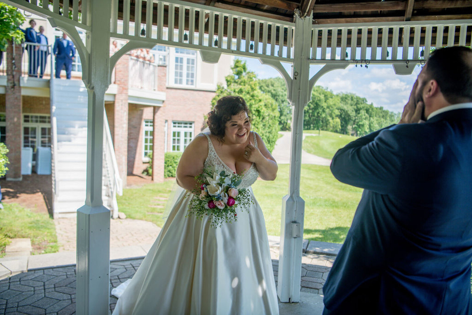 Wedding First Look: Romantic Ruffled Feathers Golf Club captured by OKBritKnee, INC. See more wedding inspiration at CHItheeWED.com!