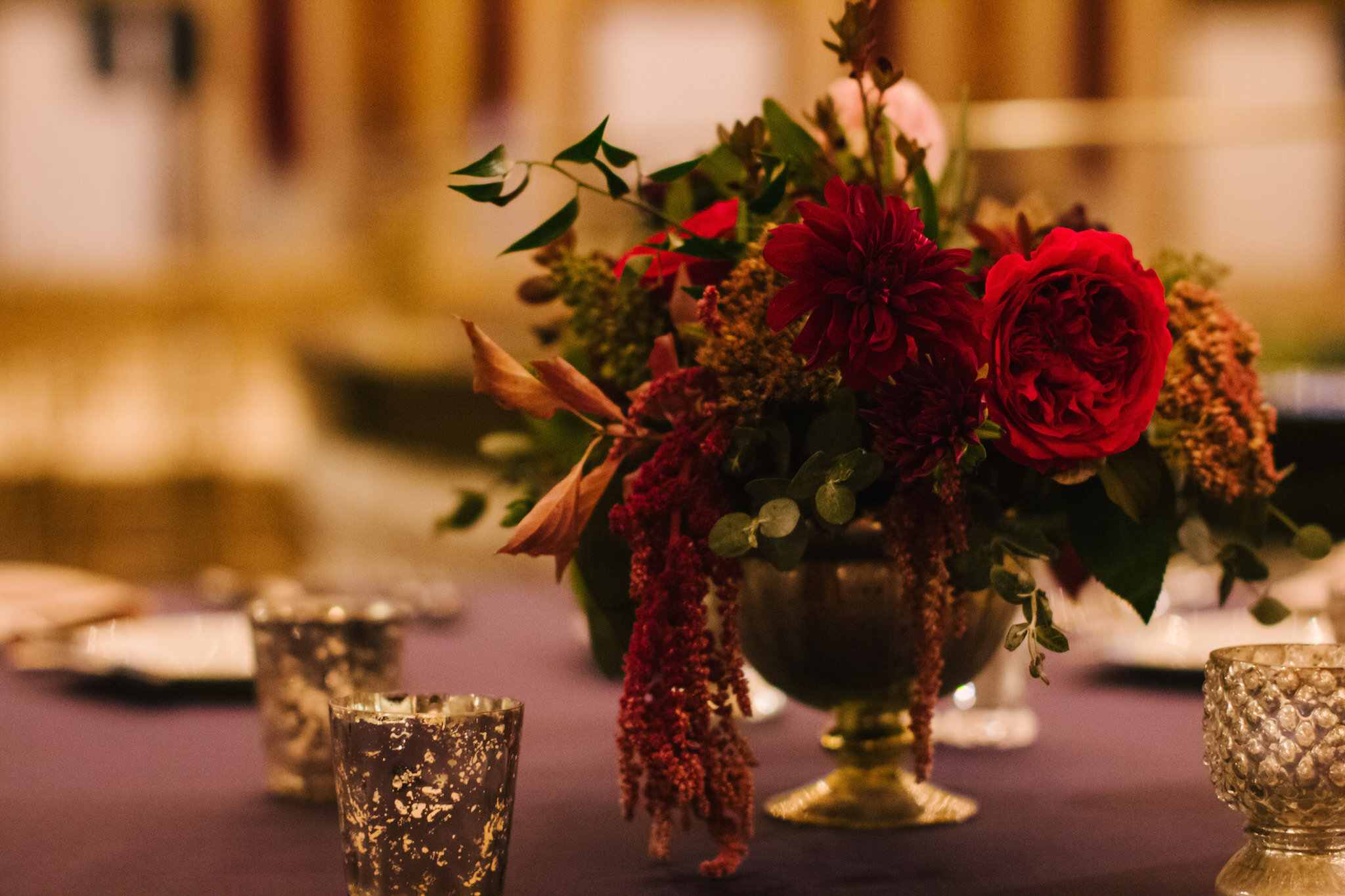 Red Wedding Centerpieces: Elegant Jewel-Toned Wedding captured by Dorey Kronick featured on CHI thee WED