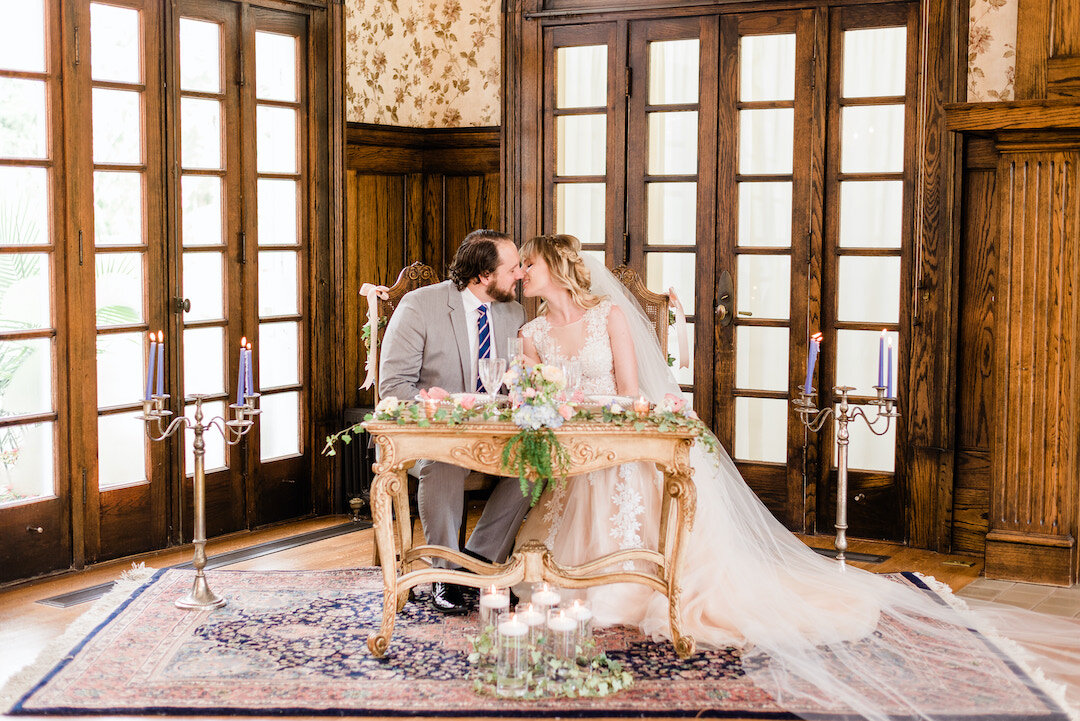 Elegant Blue and Blush Wedding Inspiration at the Lehmann Mansion captured by Joshua Harrison Photography