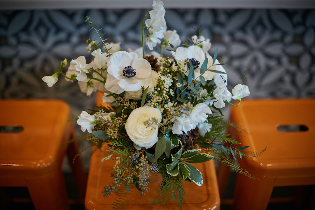 Anemone wedding bouquet: Leap Day Wedding from Wicker Park Inn on CHI thee WED captured by Pure Wedding Day Photography 