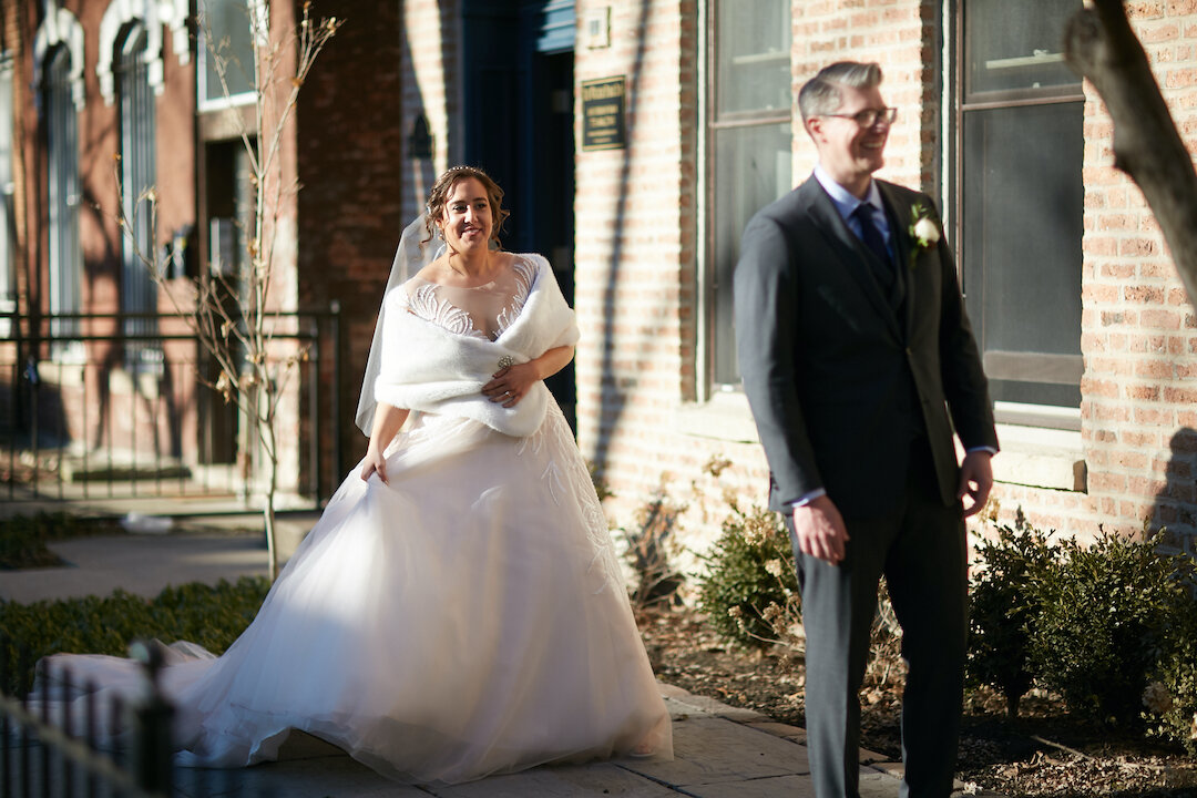 Wedding first look: Leap Day Wedding from Wicker Park Inn on CHI thee WED captured by Pure Wedding Day Photography 