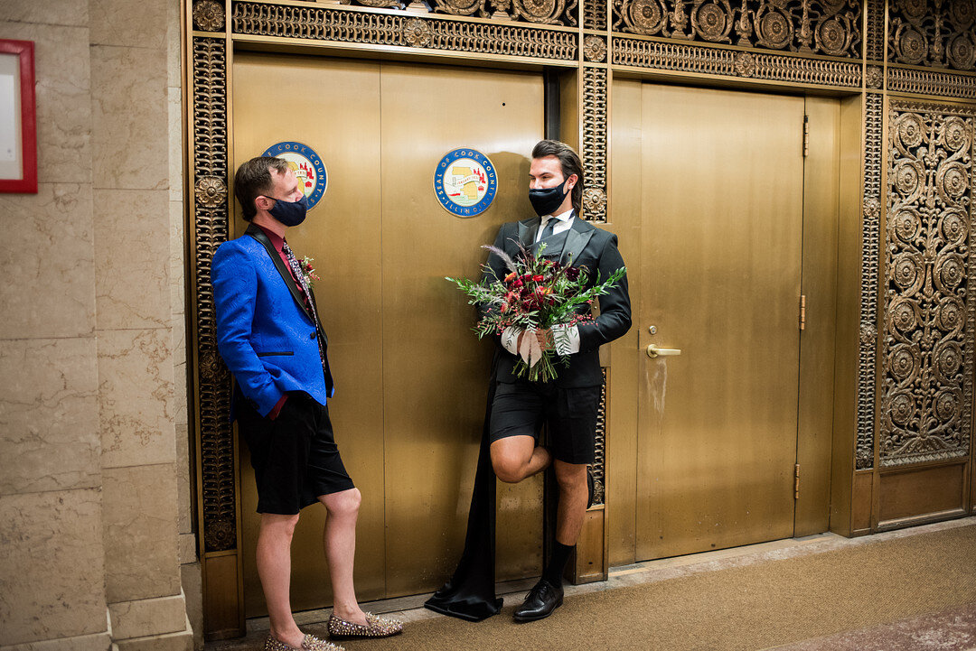 Chad &amp; Michael's COVID Chicago Courthouse Wedding captured by Meredith Donnelly Photography