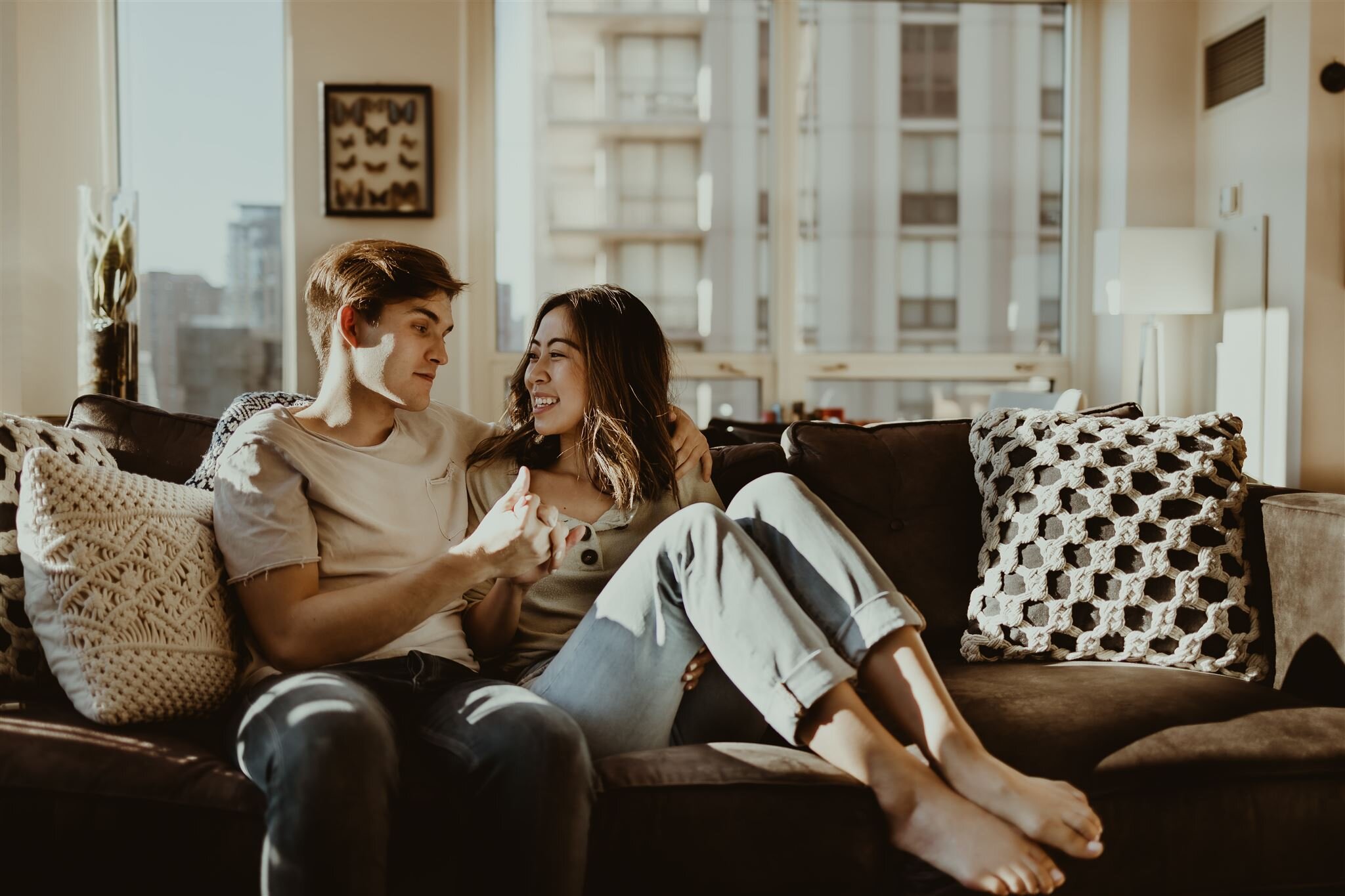 Cozy at Home Downtown Chicago Engagement Session captured by The Gernands Photography