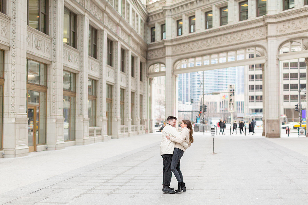 Snowy Chicago Loop Engagement Session captured by Pens and Lens