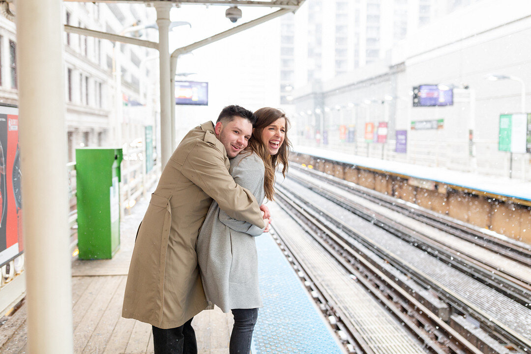 Snowy Chicago Loop Engagement Session captured by Pens and Lens