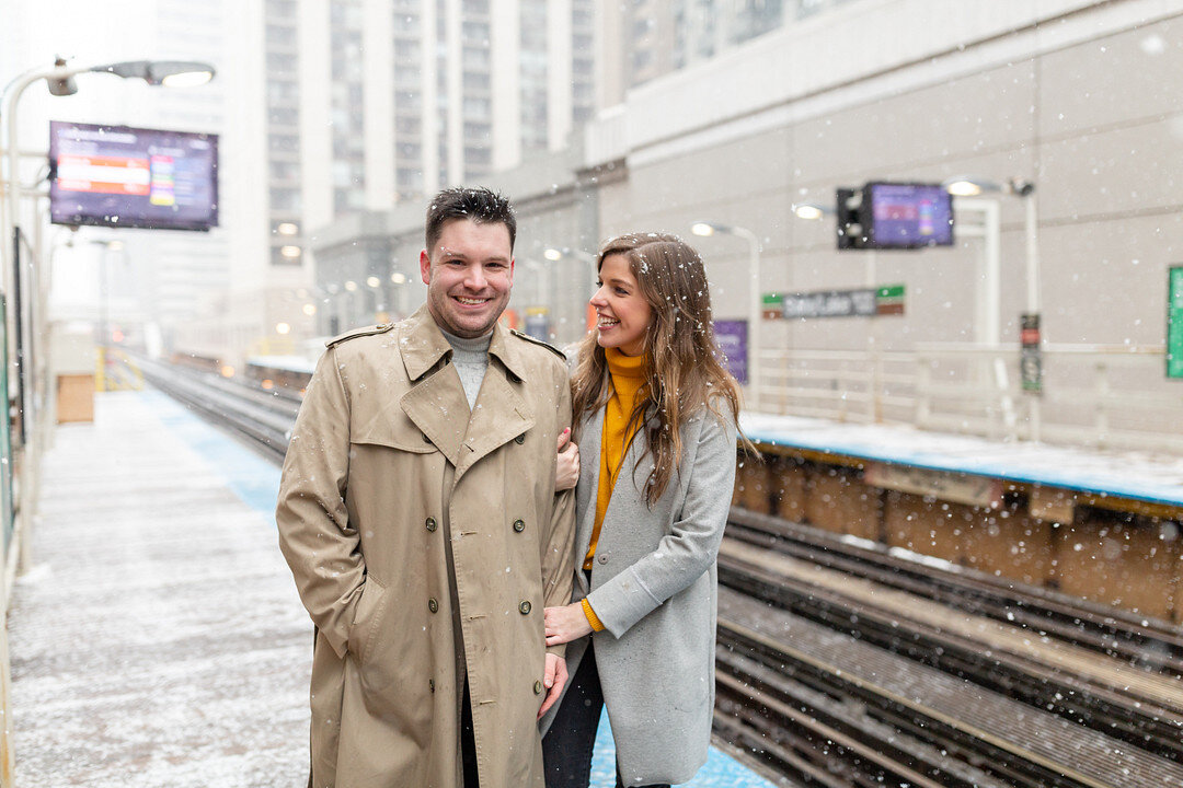 Snowy Chicago Loop Engagement Session captured by Pens and Lens