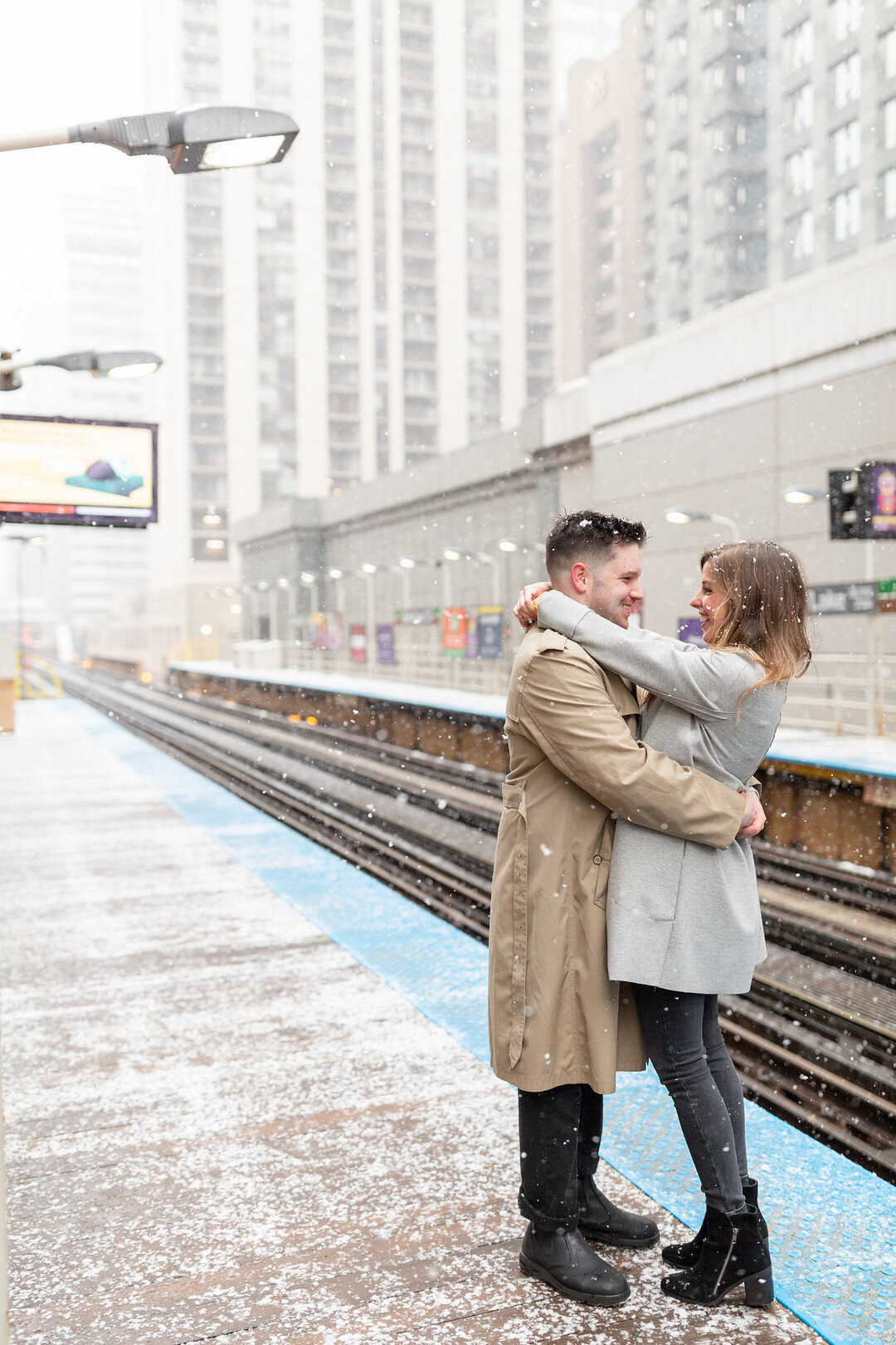 Snowy Chicago Loop Engagement Session captured by Pens and Lens