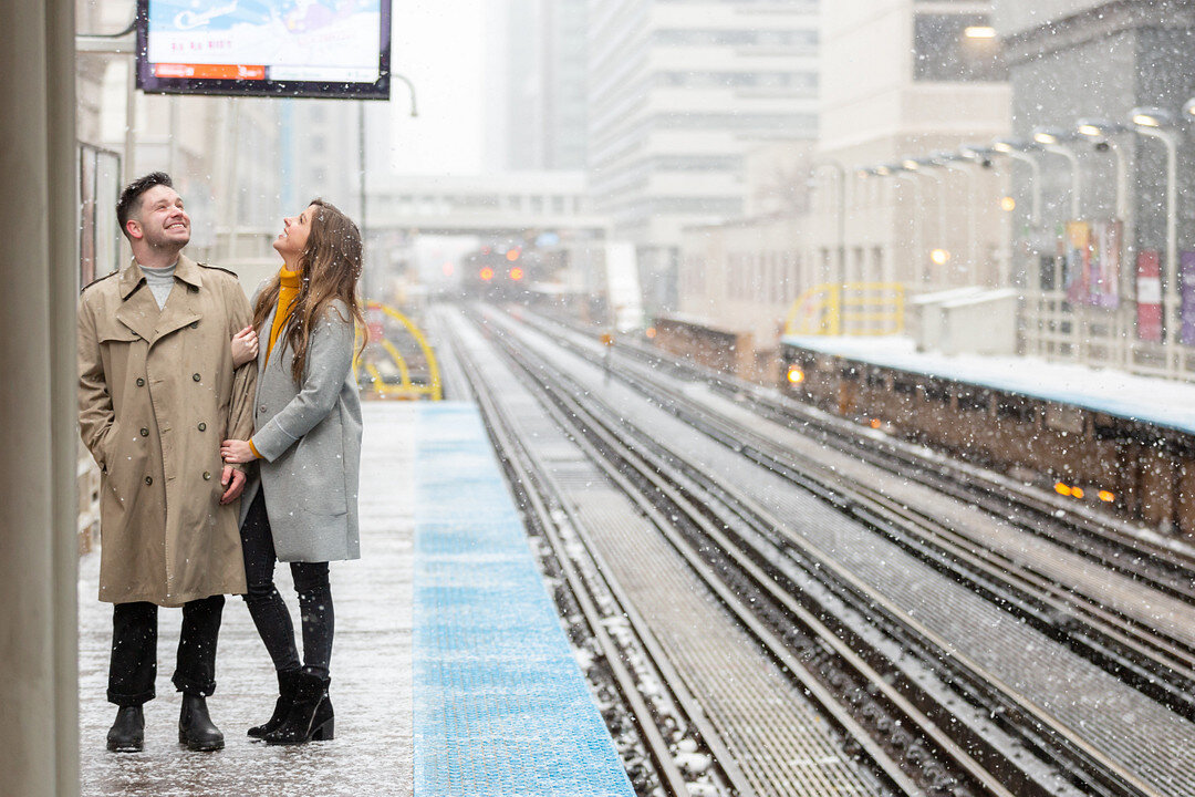 Snowy Chicago Loop Engagement Session captured by Pens and Lens