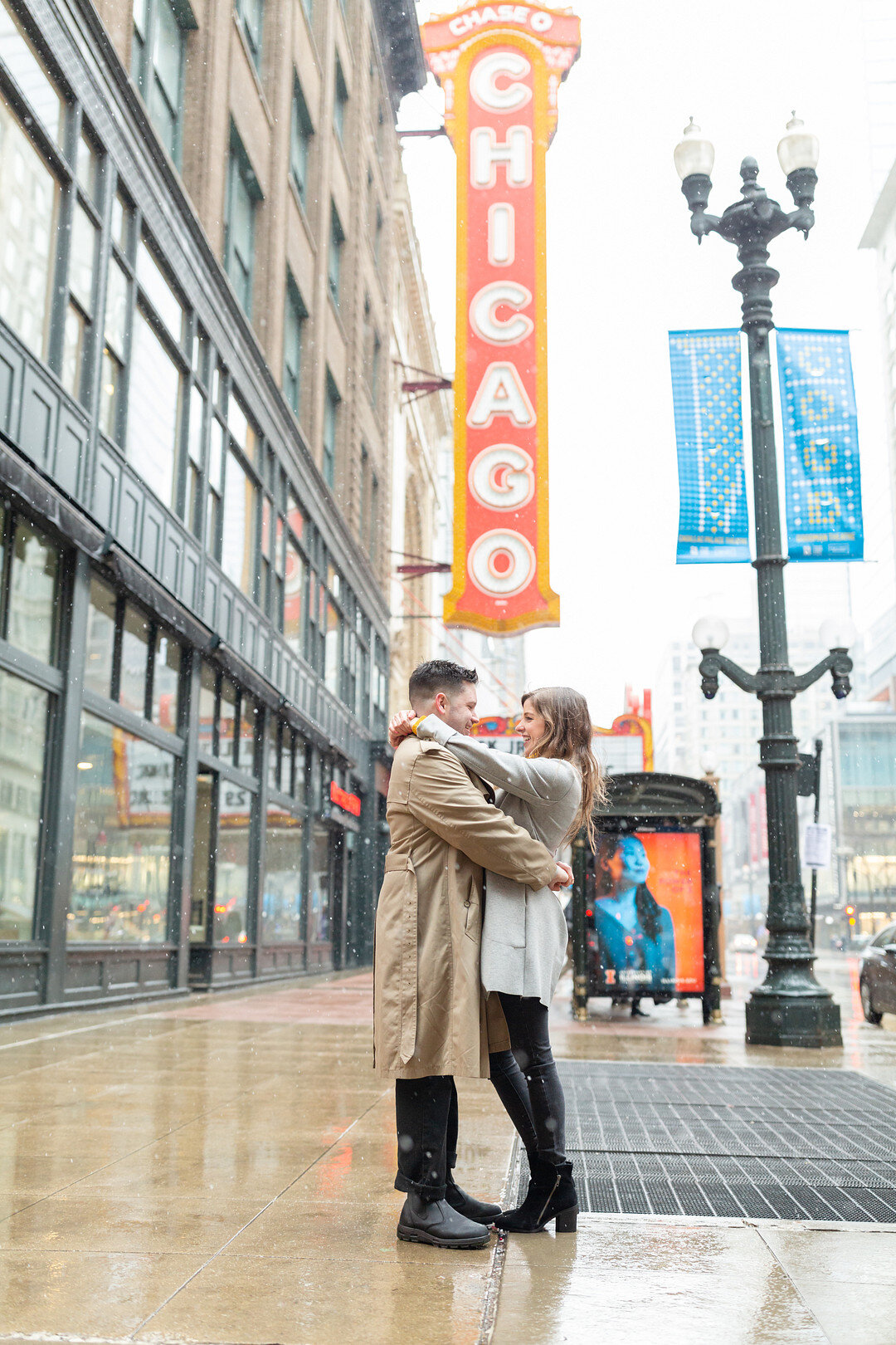 Snowy Chicago Loop Engagement Session captured by Pens and Lens