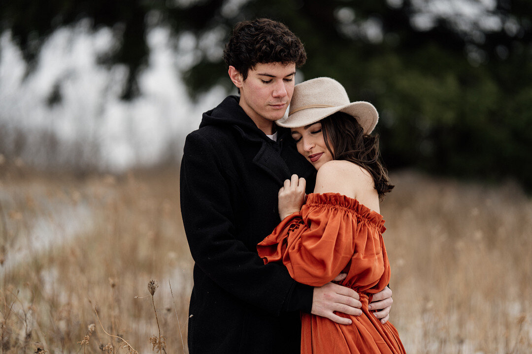 Snowy Engagement Session at Waterfall Glen captured by Millennium Moments