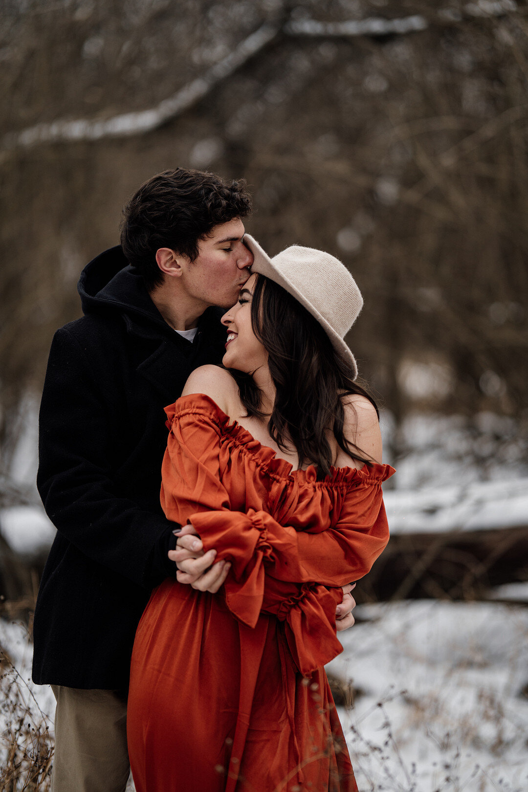 Snowy Engagement Session at Waterfall Glen captured by Millennium Moments