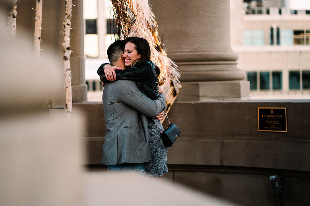 Rooftop Proposal at LondonHouse Chicago captured by Roy Serafin Photo Company | CHI thee WED