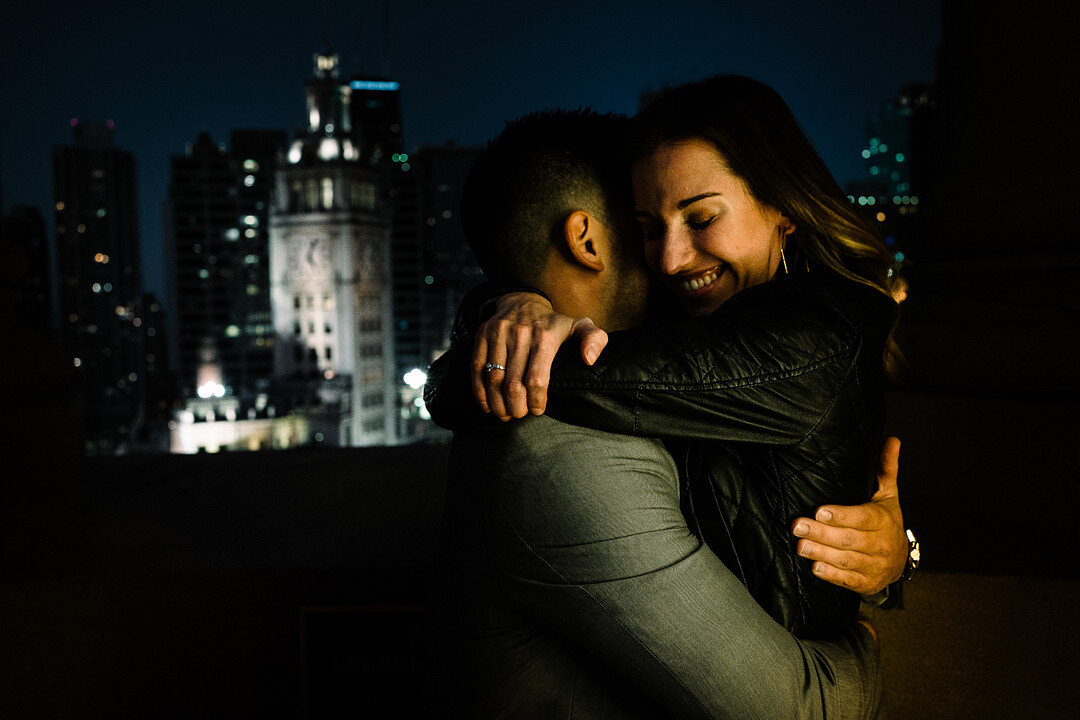 Rooftop Proposal at LondonHouse Chicago captured by Roy Serafin Photo Company | CHI thee WED