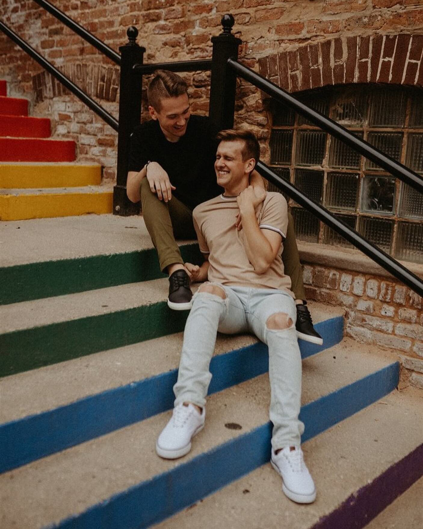 Brandon and Zach chose to have their engagement session in a way that suited them best, out and about around town. With their photographer in tow, they found secret staircases and alleyways, the perfect spots for some secret kisses and lots of laught