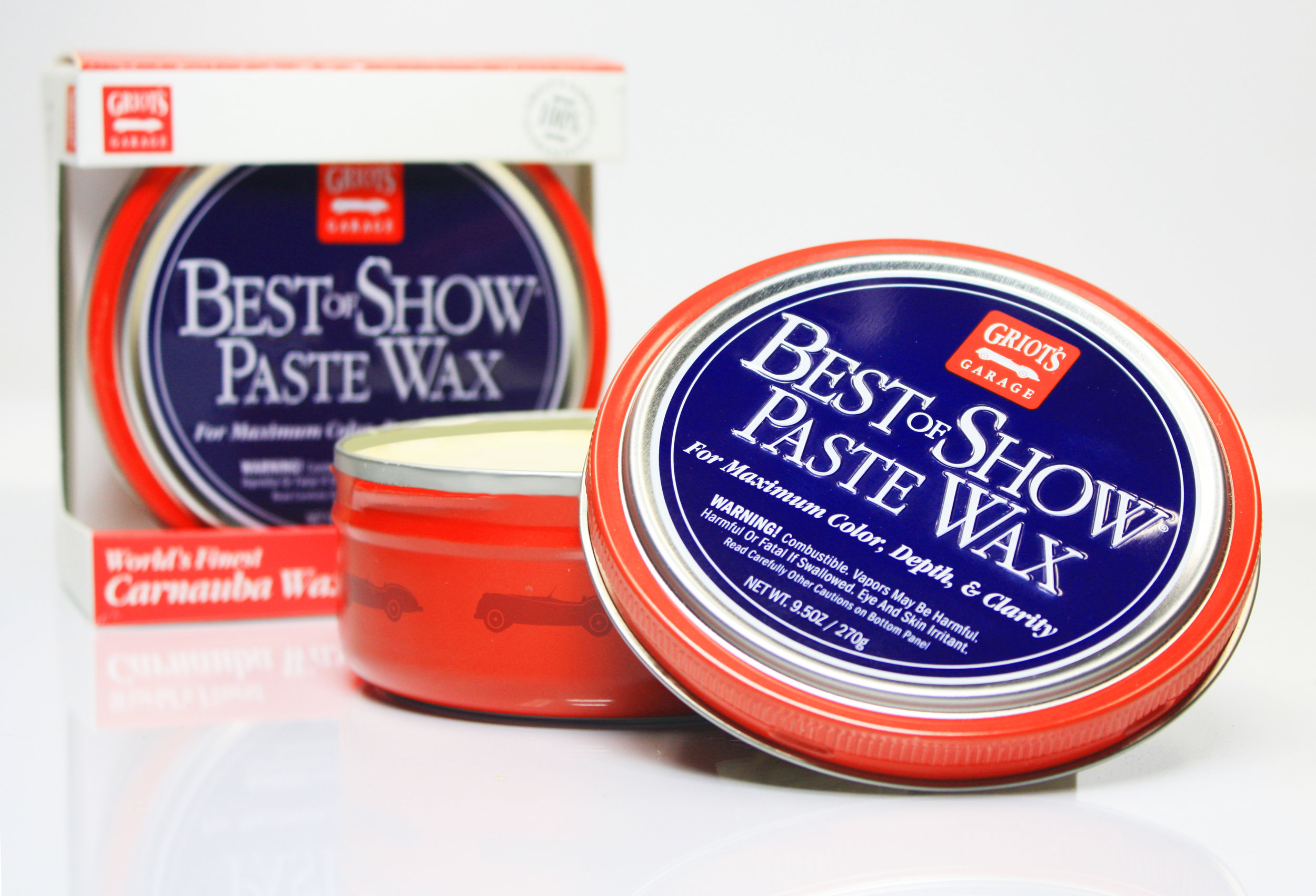 Best Of Show Paste Wax - design . Redesign for a premium car wax. Offered in a custom embossed tin, the custom box was designed so that the product would stand upright on shelf, and would also contain an applicator pad.