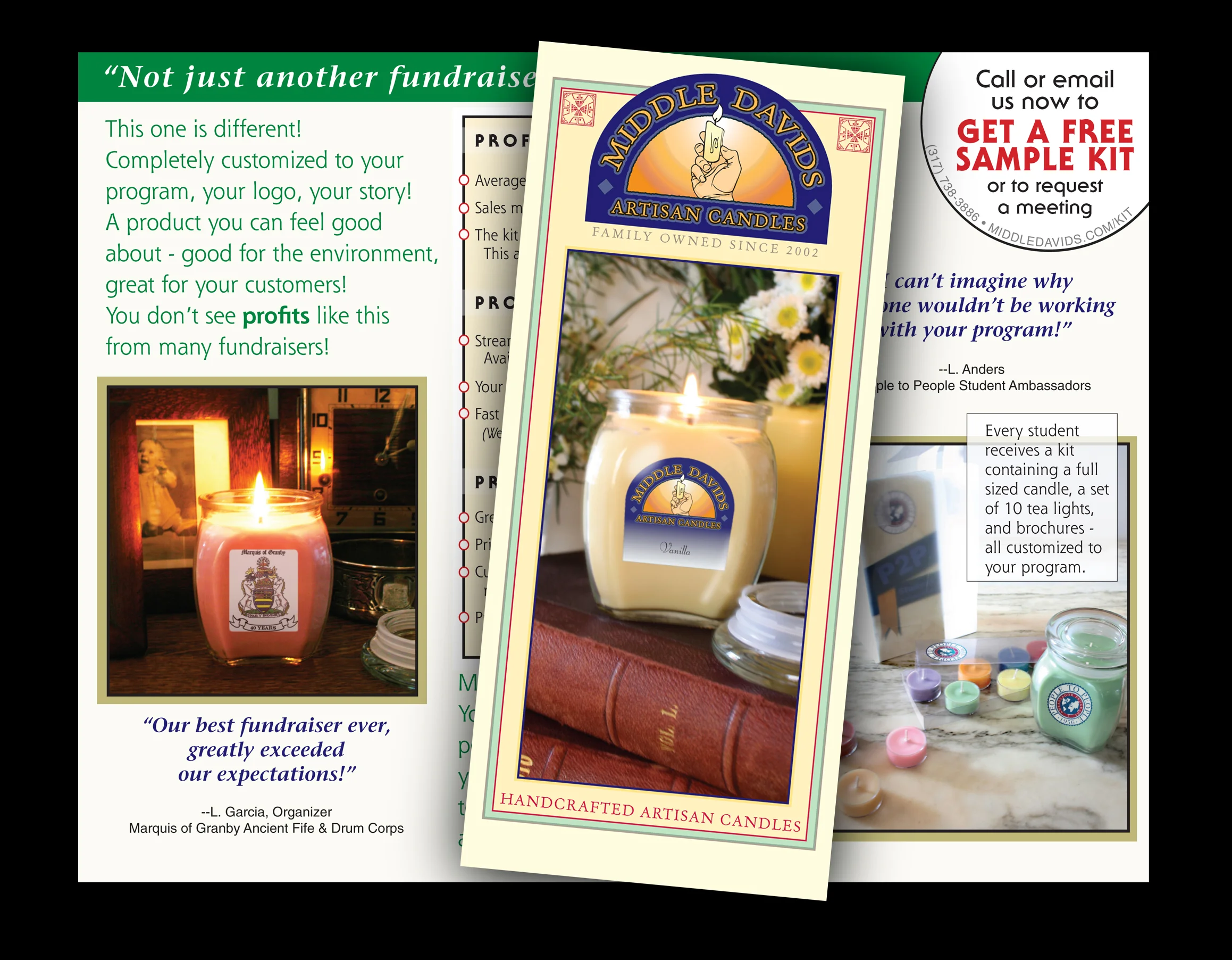   Middle Davids Artisan Candles  -  photography and design .  Brochure for an Indiana based artisanal candle maker who provides product for educational fundraisers. 