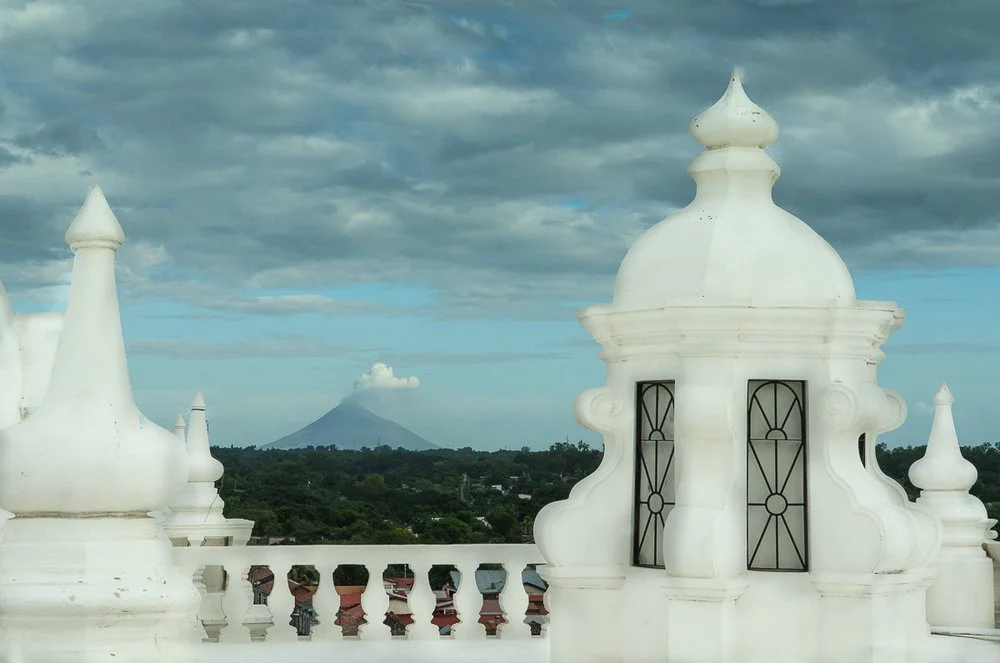 View of volcano from rooftop of the Cathedral, Leon