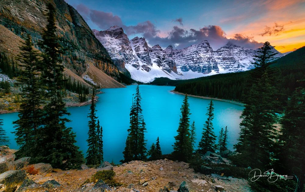 Lake Moraine at sunset