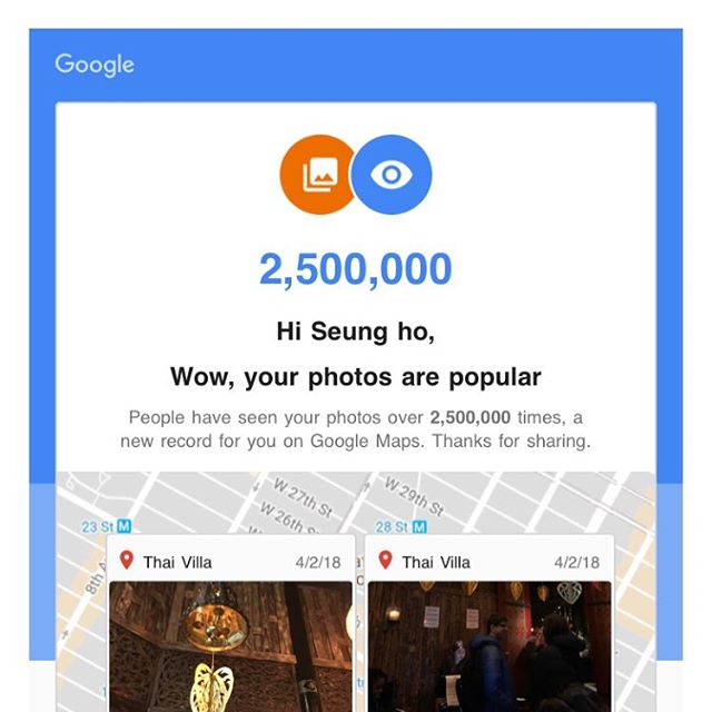 Little hobby of mine hitting a milestone of 2.5 million. #GoogleMapsLocalGuide #GoogleMaps #LocalGuides