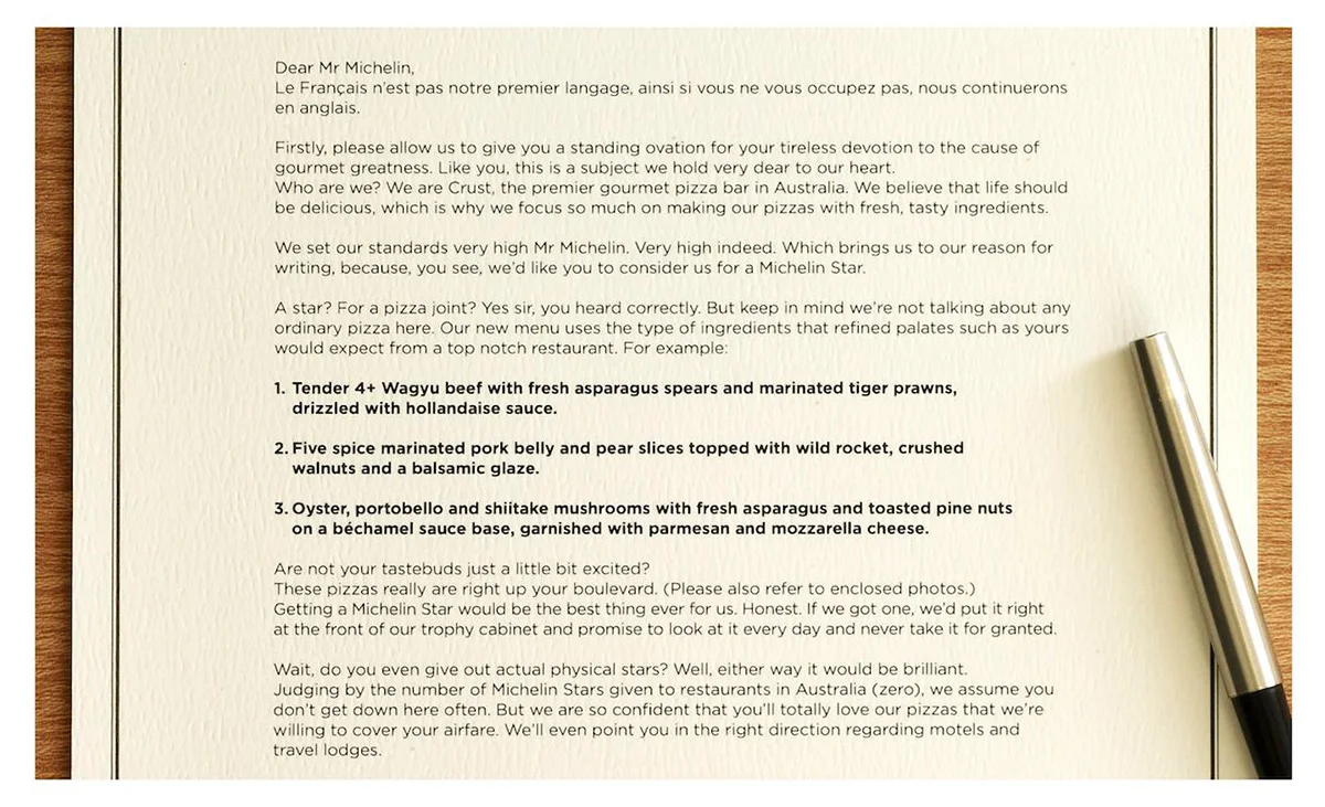  Close up of the actual letter we sent. No joke.  