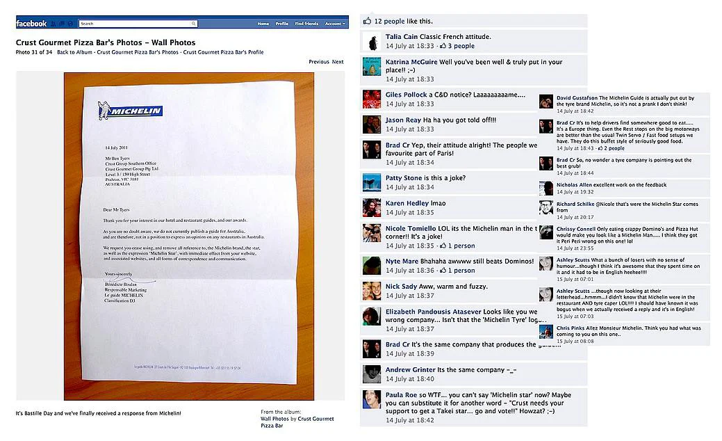  We did get an official letter back from Michelin. It was filled with typical French humour like saying they’d never heard of us and other jokes like they wouldn’t eat Australian cuisine in a million years.  