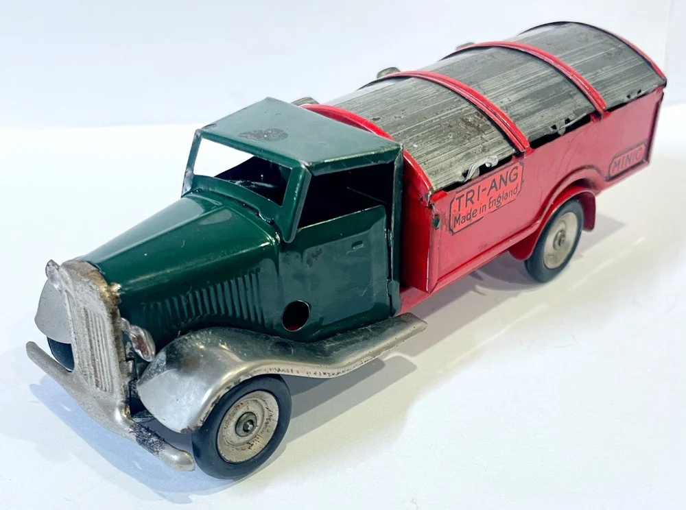 A Tri-ang pressed steel Bedford Tipping Lorry, painted red and pale