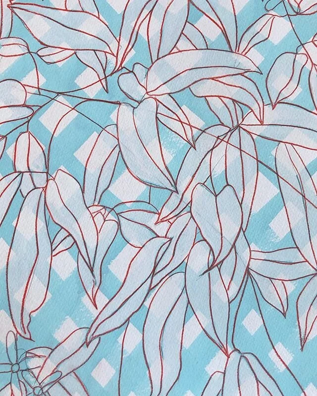 Three recently finished colour sketches, &lsquo;leaves on trellis&rsquo;