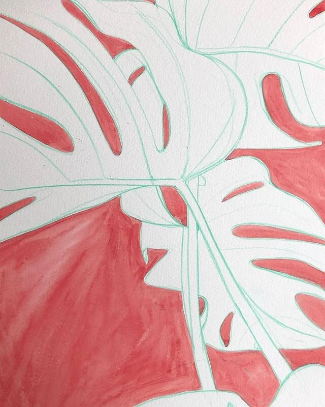 Little painting/ drawing of Big white leaves. 38x28cm, For sale, unframed &pound;285