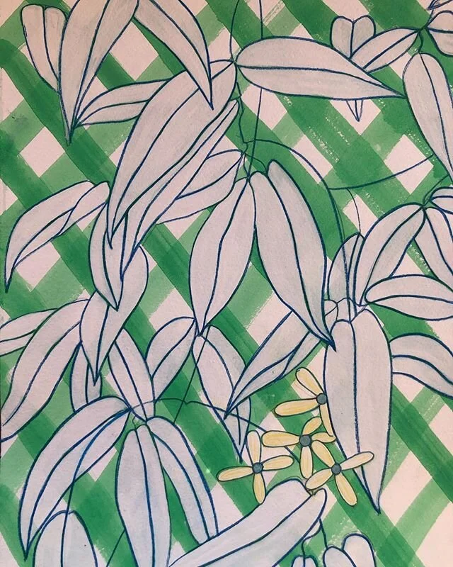 White leaves on green trellis. For sale, unframed 36x27cm &pound;285. Please DM me if you&rsquo;re interested.