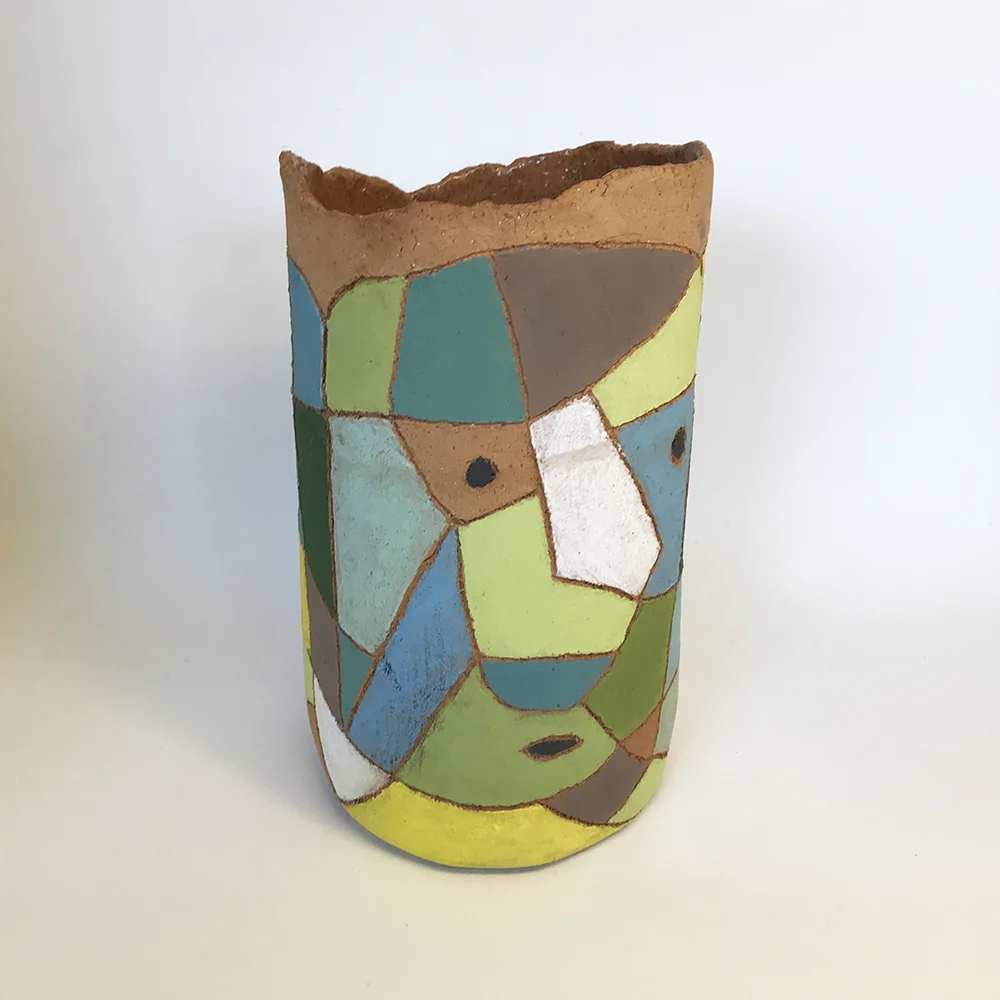 Hand painted cylinder vase 140mm diameter x 300mm high