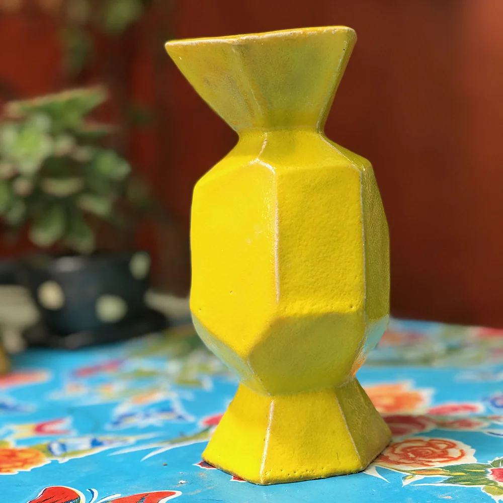 Mini yellow cubist vase 70mm diameter x 160mm