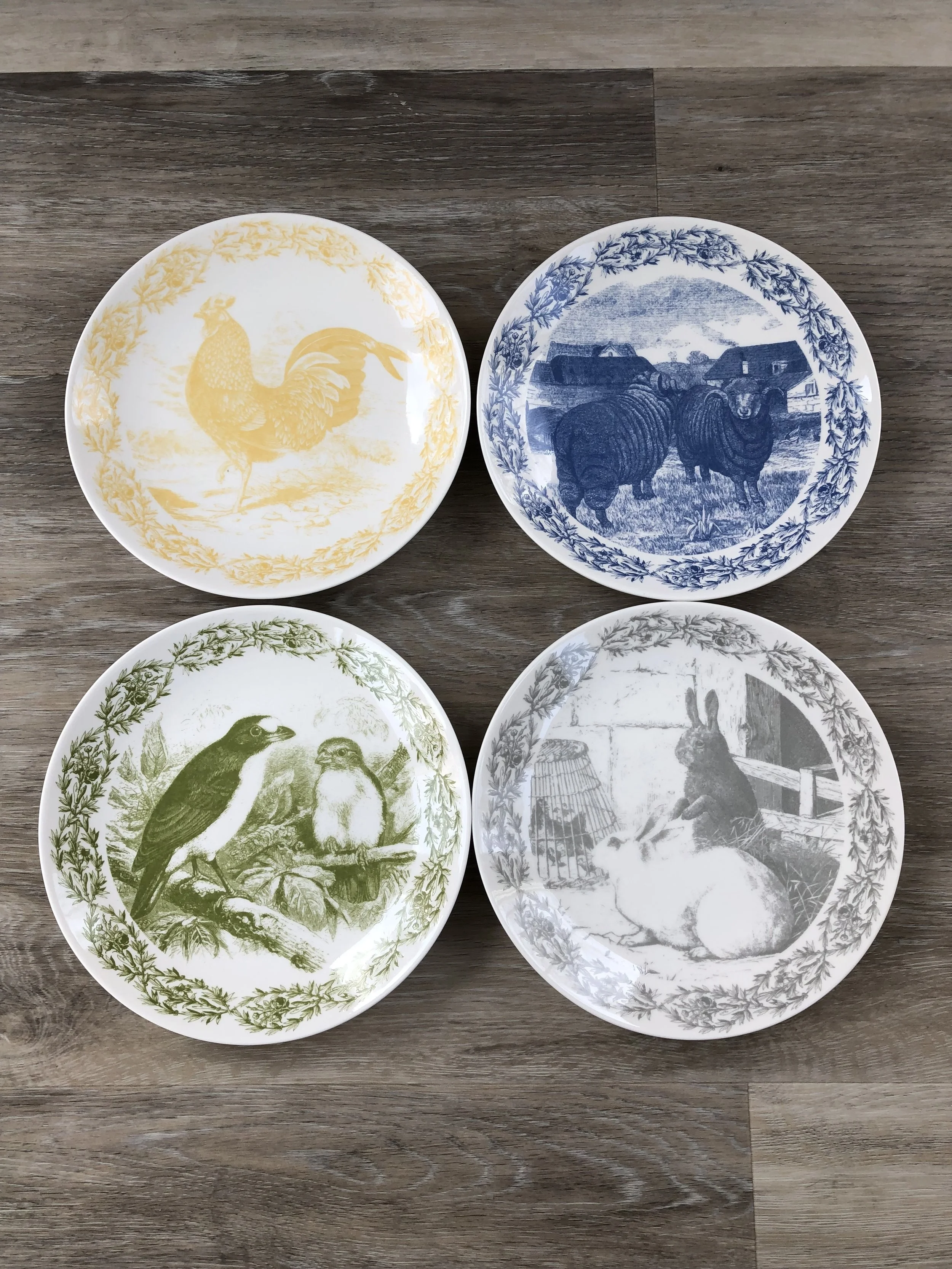 8" Round Stoneware Plates/ Vintage Reproduction Animal Transferware, Set of 4