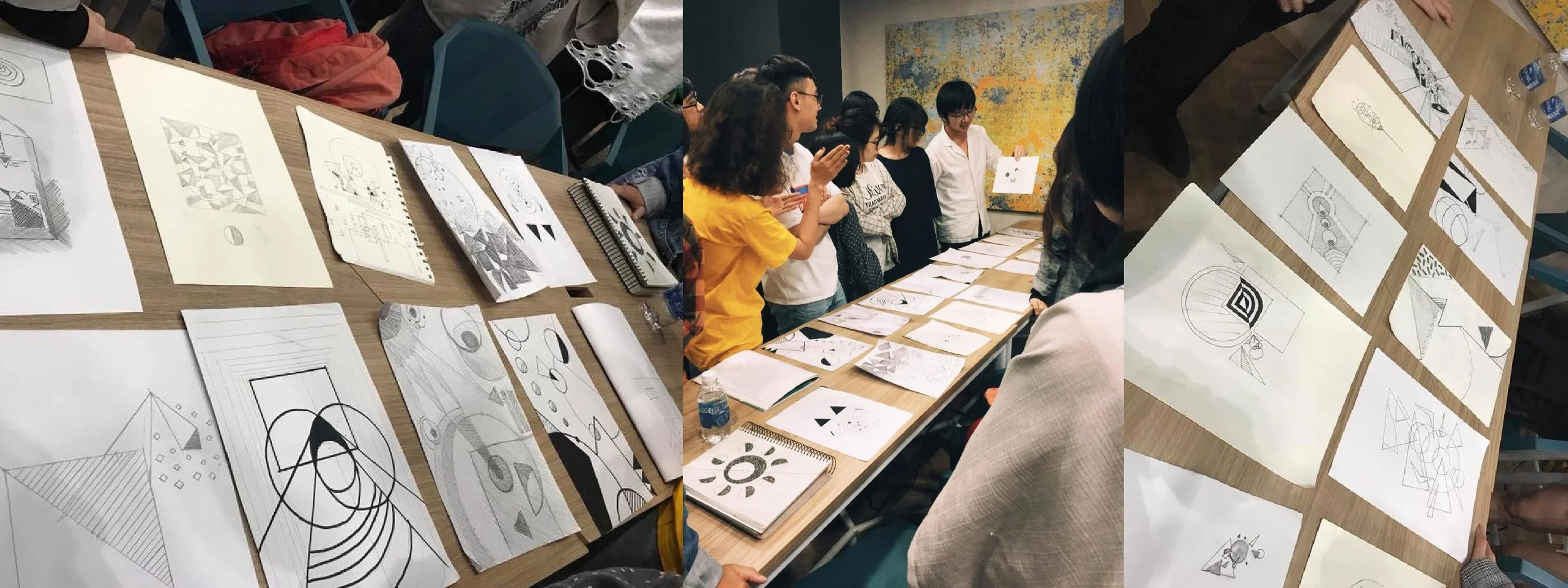 An abstract painting session in the class