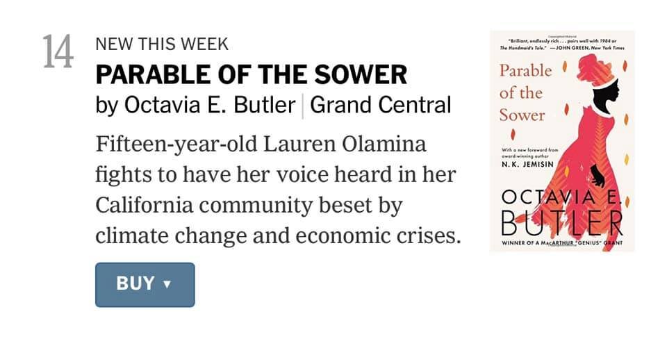 PARABLE OF THE SOWER Makes NYT Bestseller List