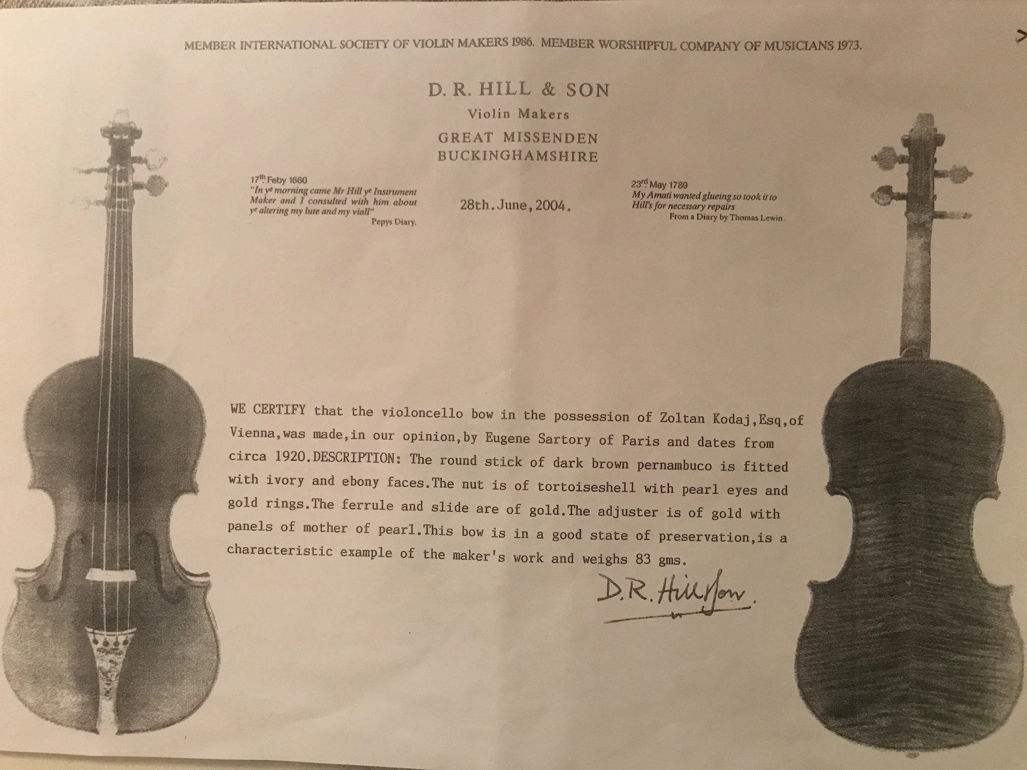Eugene Sartory cello bow