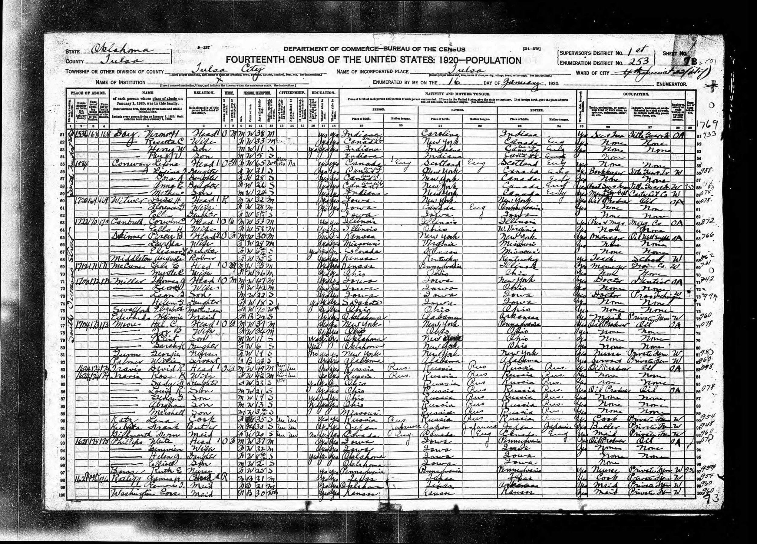 David R. Travis census record (1920)