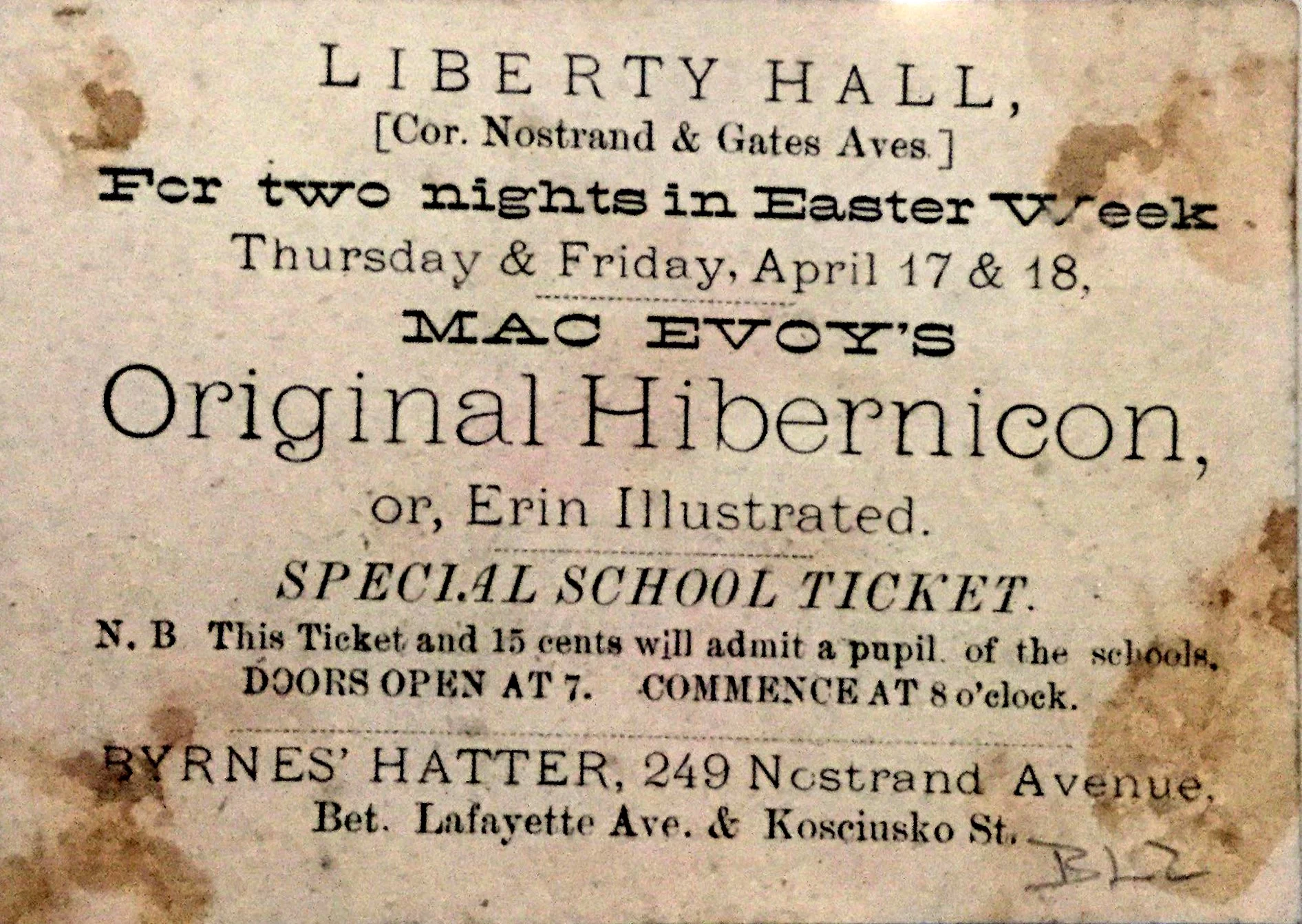 MacEvoy's Original Hibernicon Ticket. Private Collection.