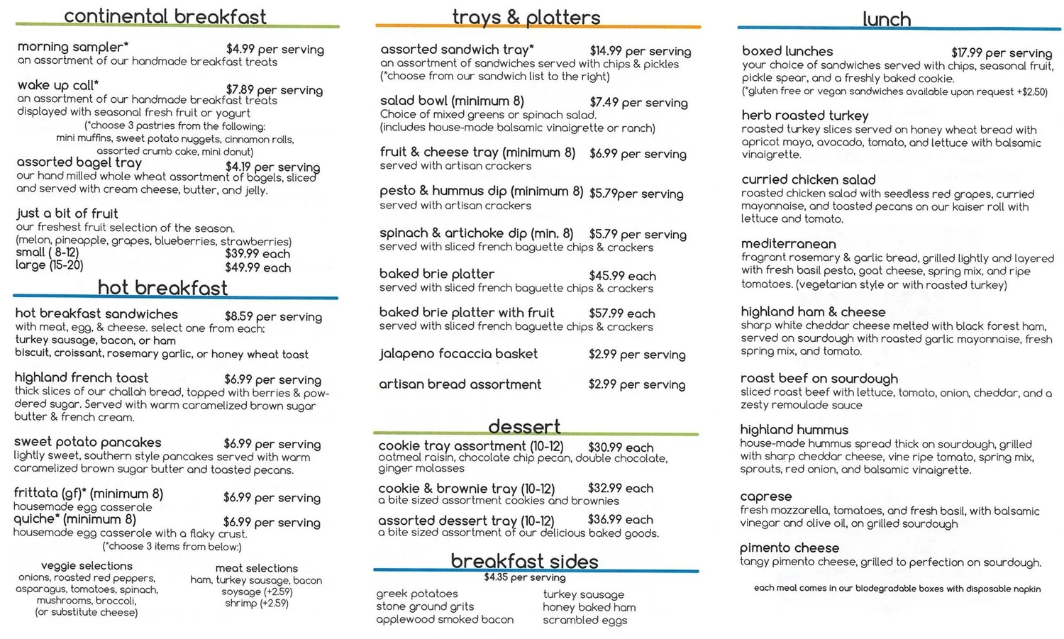 HIGHLAND HOUSE CATERING MENU visual data 7