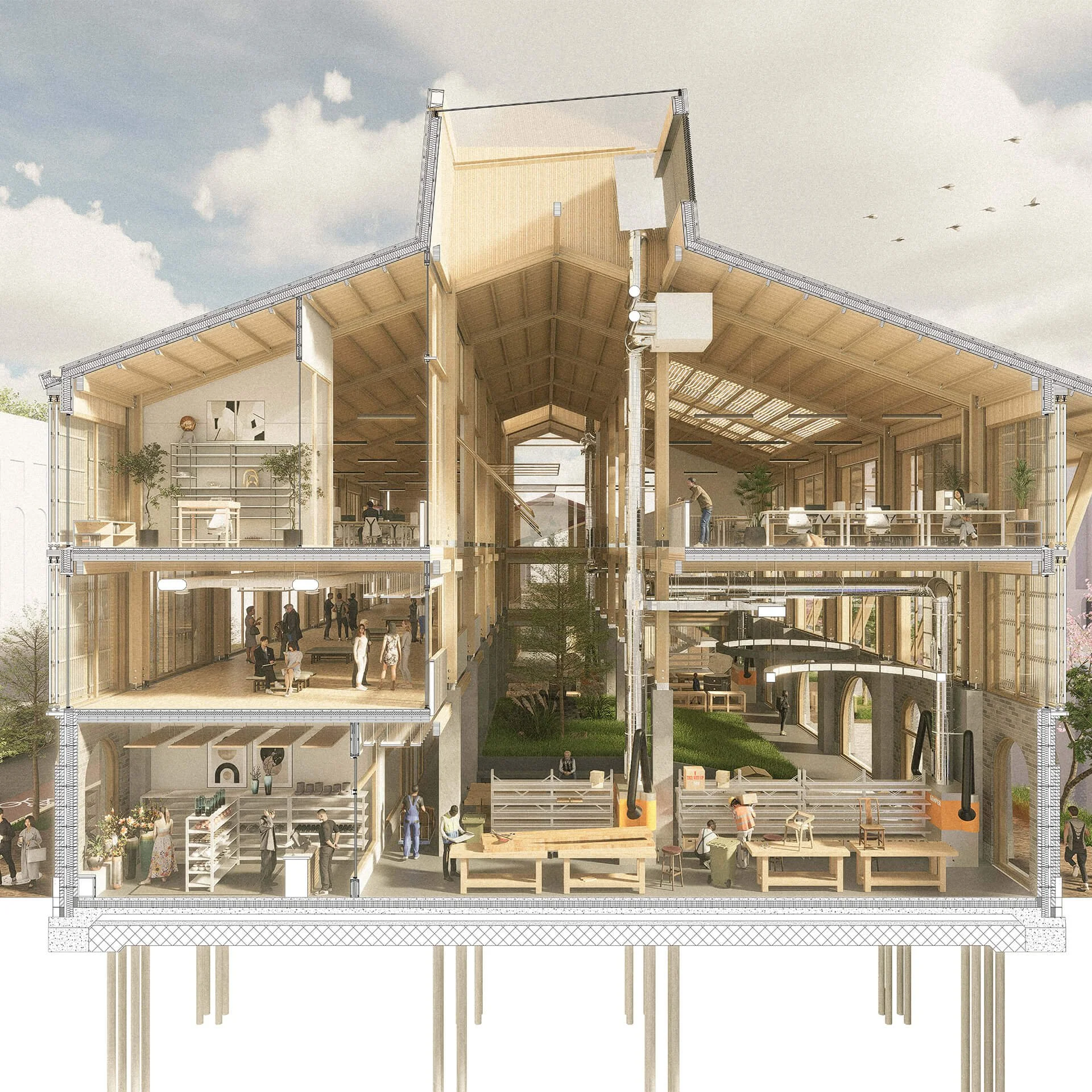  Detail Perspective Section of The Makers' Collective by Rashin Shahriman 