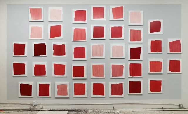 Installation of “A Story of Red” (39 paintings, each 18x18), 2014