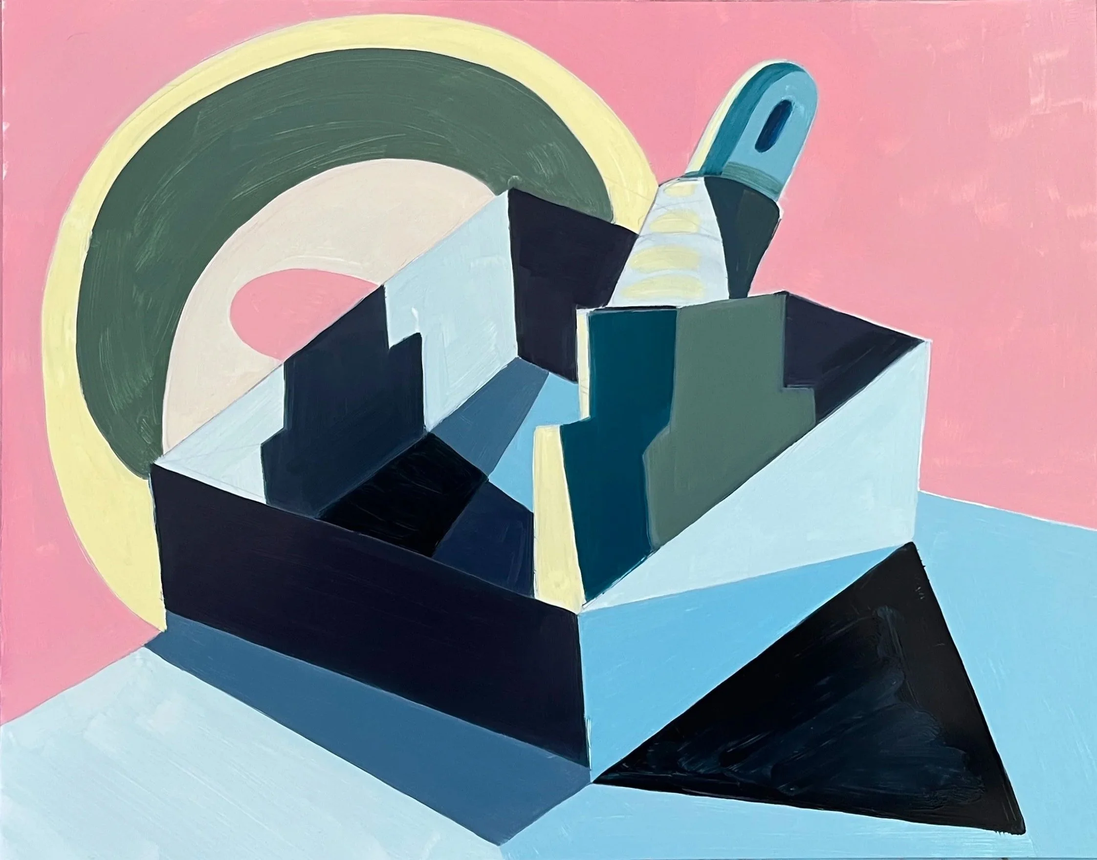Boxed Building 'pink', oil on yupo, 9" x 12", 2026