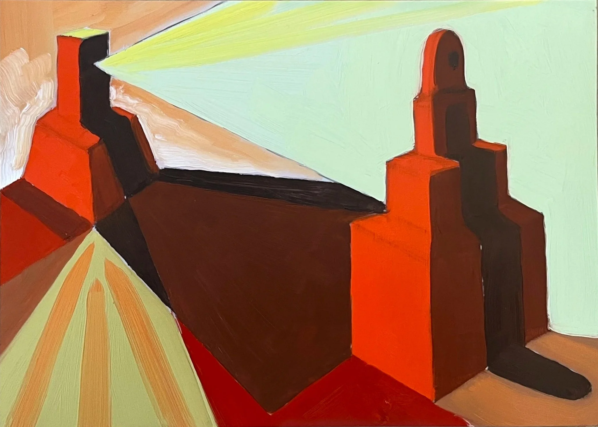 Buildings (light green), oil on Yupo, 6" x 8", 2026