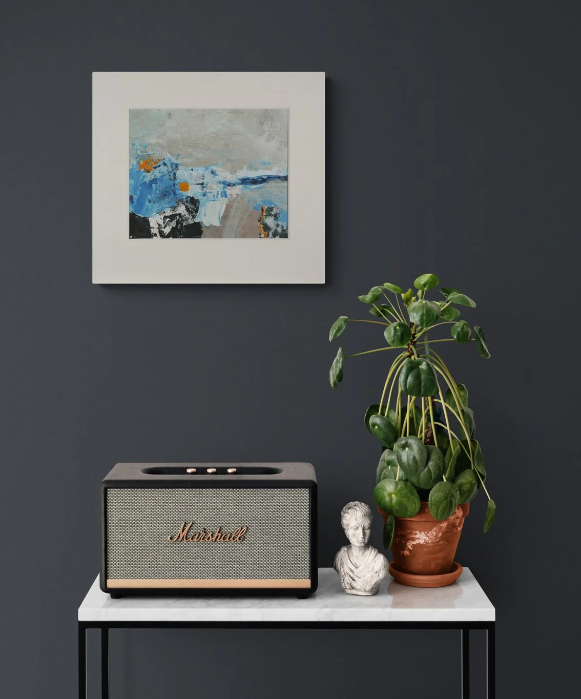 Surf mounted above console-table-with-a-speaker-and-potted-plant (w).jpg