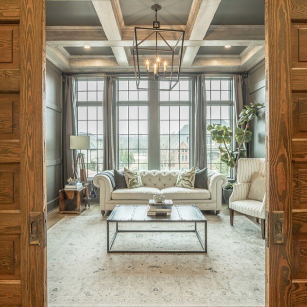 We try to salvage as much as possible from original North Chattanooga homes and bring them to life in the new homes we create. Love the way these pocket doors brought the perfect warmth to this Ooltewah study.