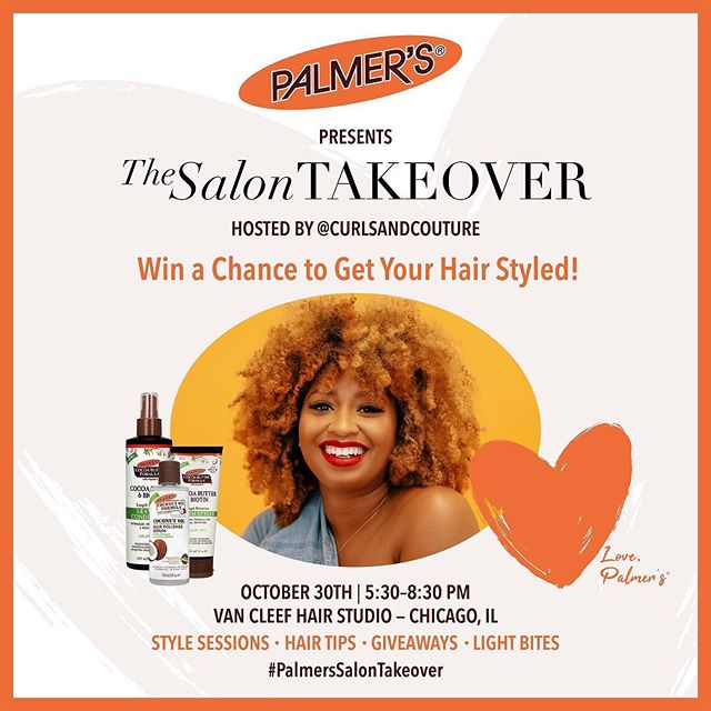 Happy Friday! @curlsandcouture and I are heading to Chicago later this month for the next stop on @palmers Salon Tour.  If you live in Chicago and you want to get your hair styled by @vancleefhairstudio&rsquo;s stylists using all Palmer&rsquo;s produ